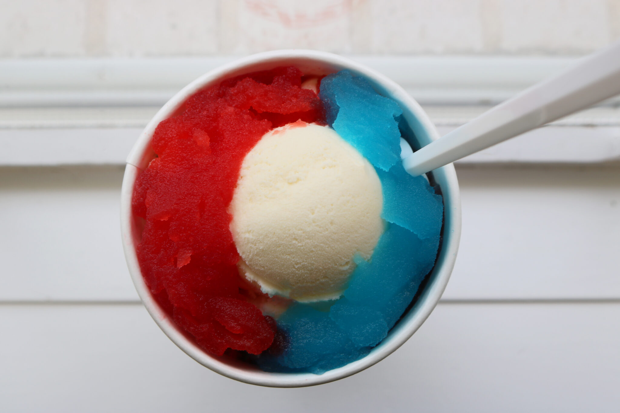 July Treat of the Month... Red, White & Blue Slush Float Whitey's Ice